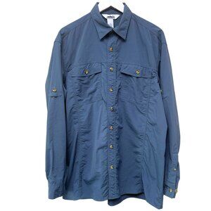 CAMPMOR Utility Shirt Mens Large Blue Nylon Button Up Outdoor Rugged